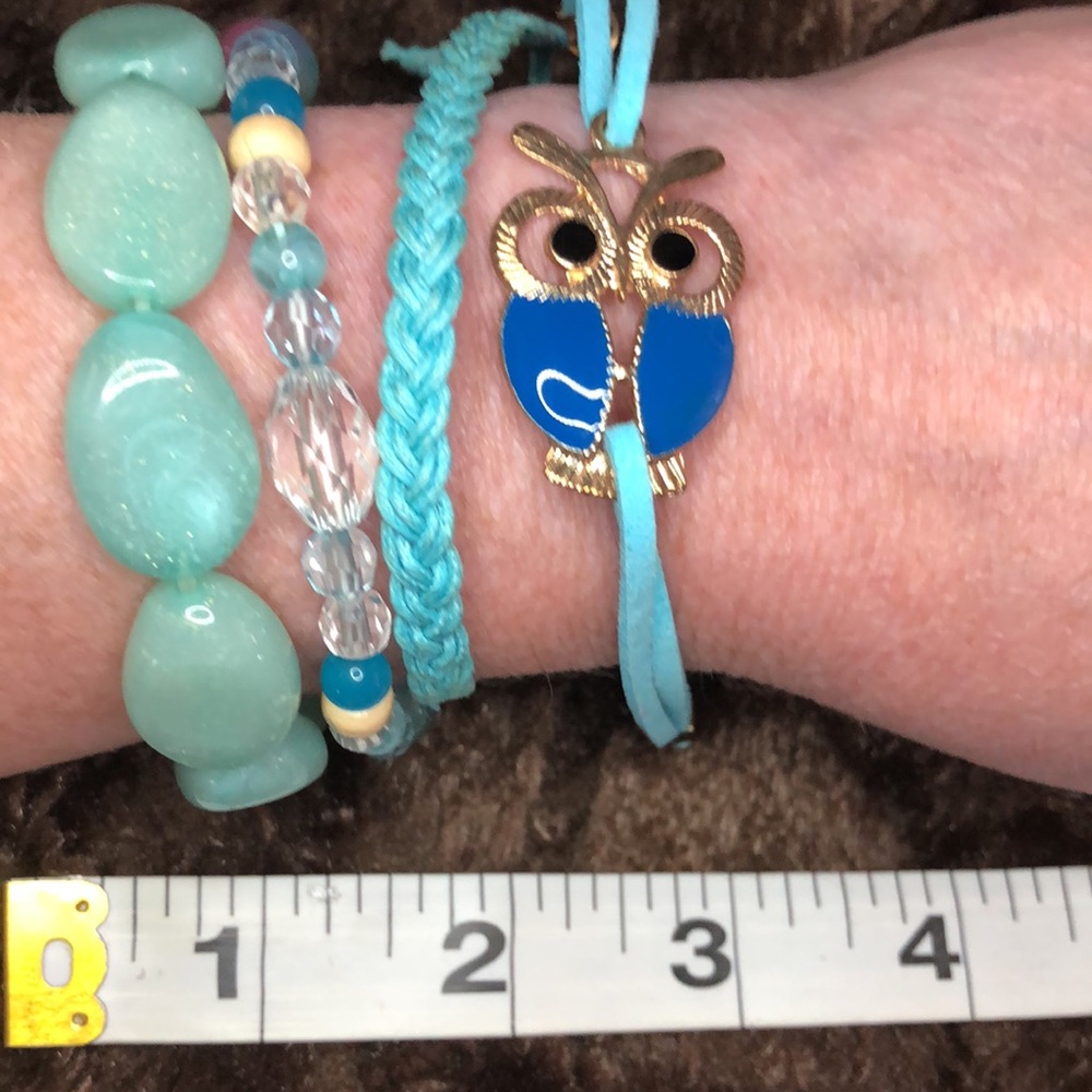 3/$25 NWT Blue Owl Leather Wrap Bracelet with Coordinating Stretch Bracelets